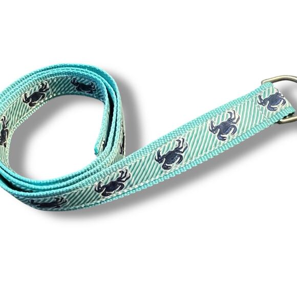 LL Bean Crab Ribbon Belt Sz Medium Large Aqua Blue Turquoise Blue D Ring 43" - Picture 11 of 12